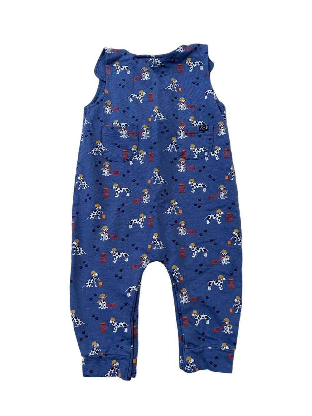 Jojo Maman Bebe Size 12-18 Months Dalmatian Dog Fire Hose Blue Overalls